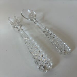 2 Vintage Anchor Hocking Crystal Pressed Glass Salad Serving Spoon Fork Wexford